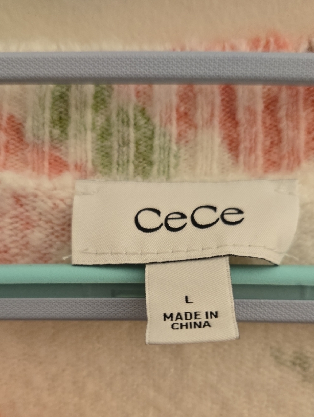 CeCe White V-Neck Sweater with Pink Rose Print - Picture 2 of 3